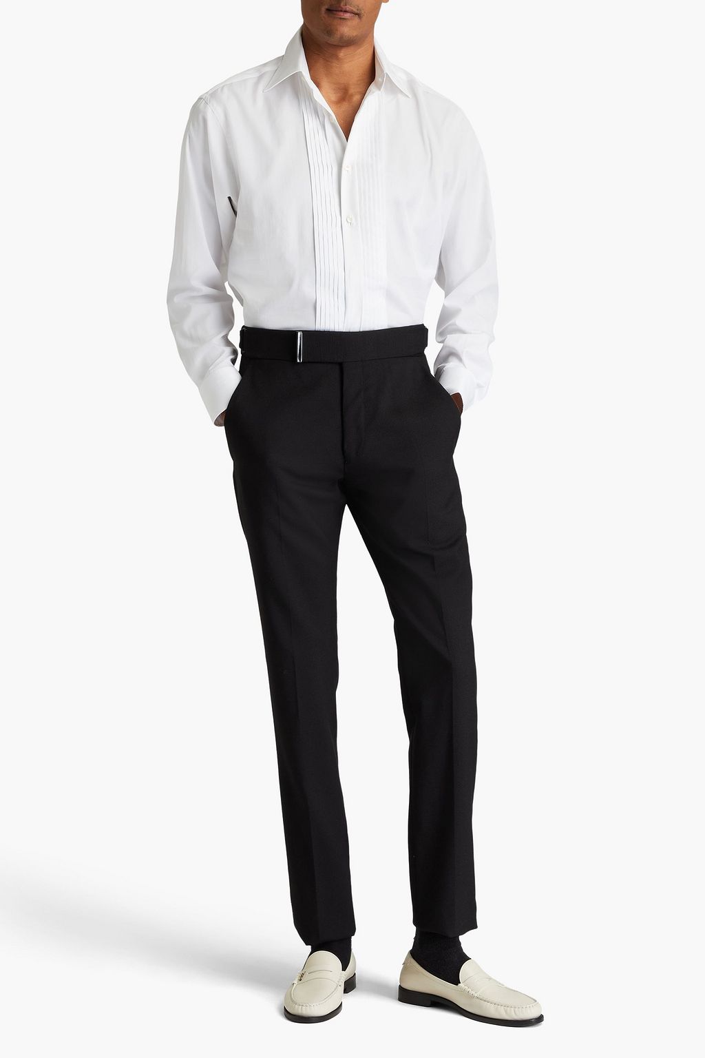 TOM FORD Pintucked cotton and silk-blend poplin shirt
