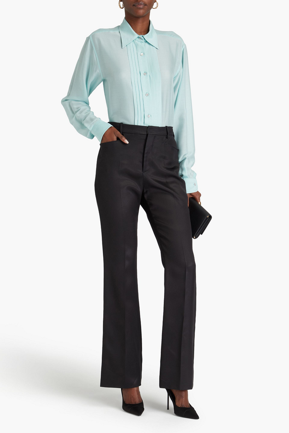  Tom Ford - Hemd Aus Habotai-seide Mit Biesen - Blau - It 48 