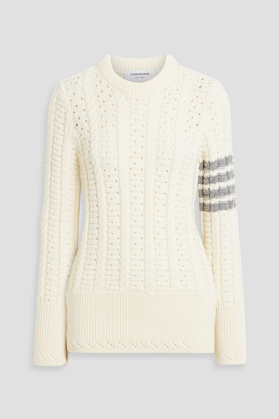thom browne - striped pointelle and cable-knit merino wool sweater - white - it 36