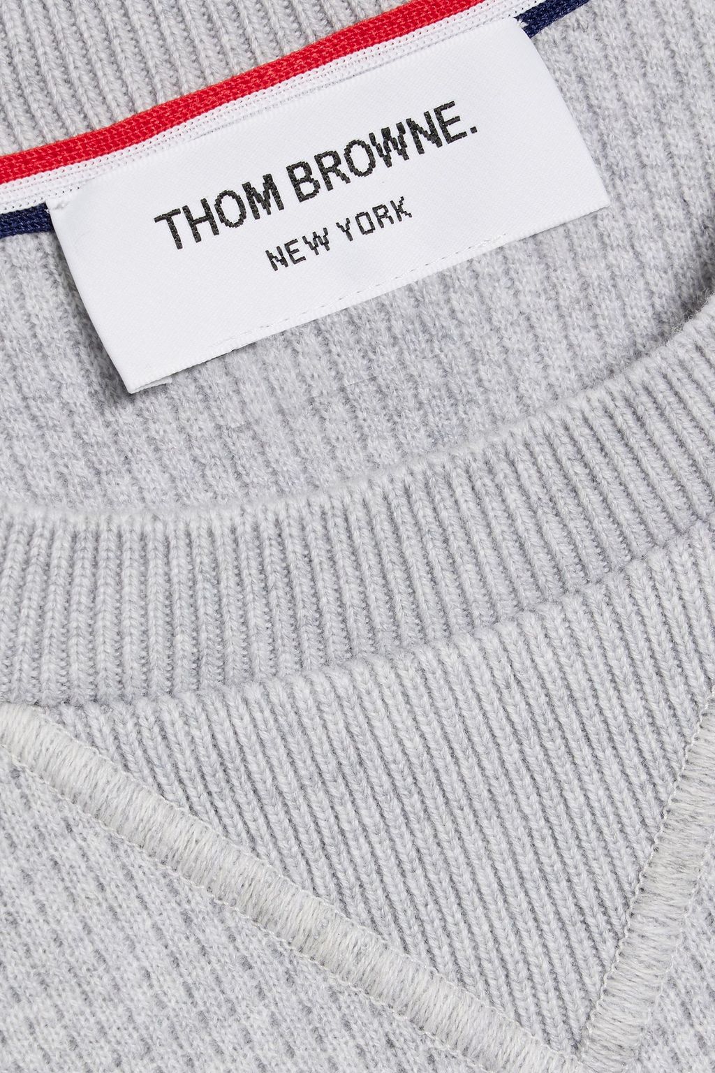 THOM BROWNE Striped waffle-knit cashmere and wool-blend sweater