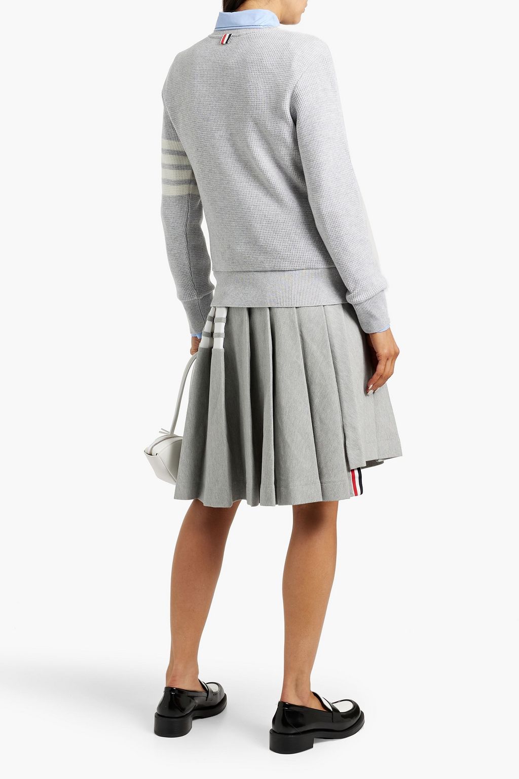 THOM BROWNE Striped waffle-knit cashmere and wool-blend sweater