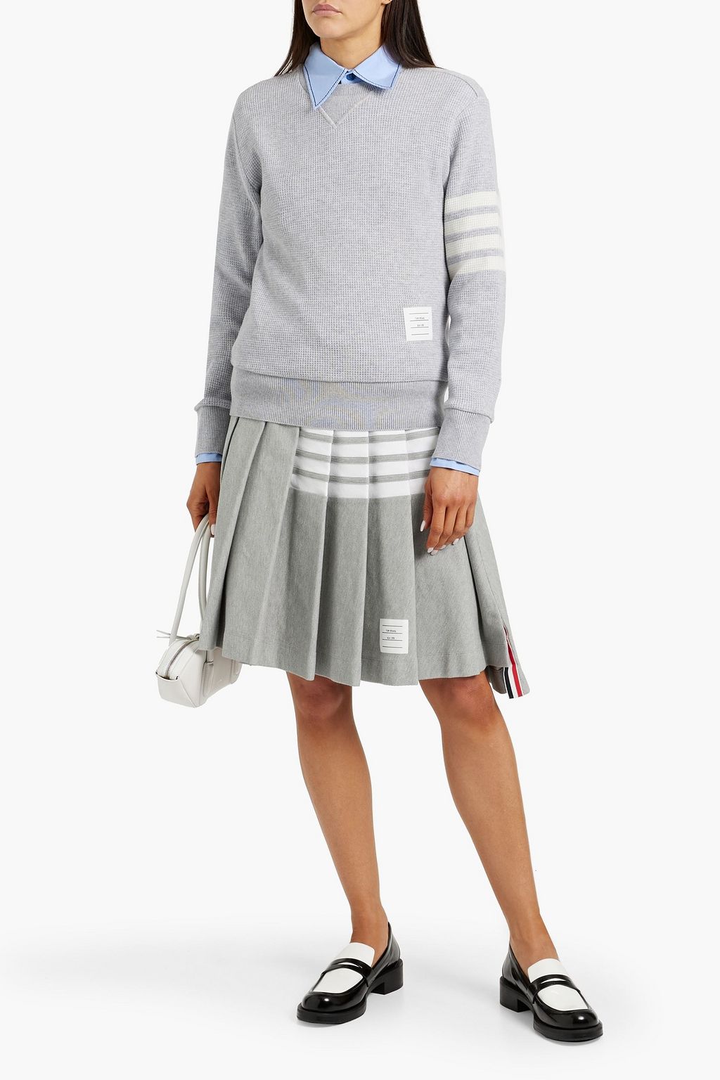 THOM BROWNE Striped waffle-knit cashmere and wool-blend sweater