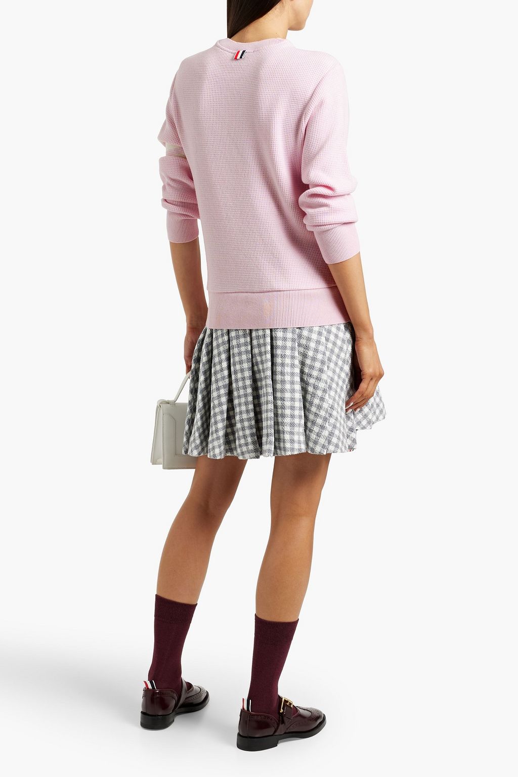 THOM BROWNE Striped waffle-knit cashmere and wool-blend sweater