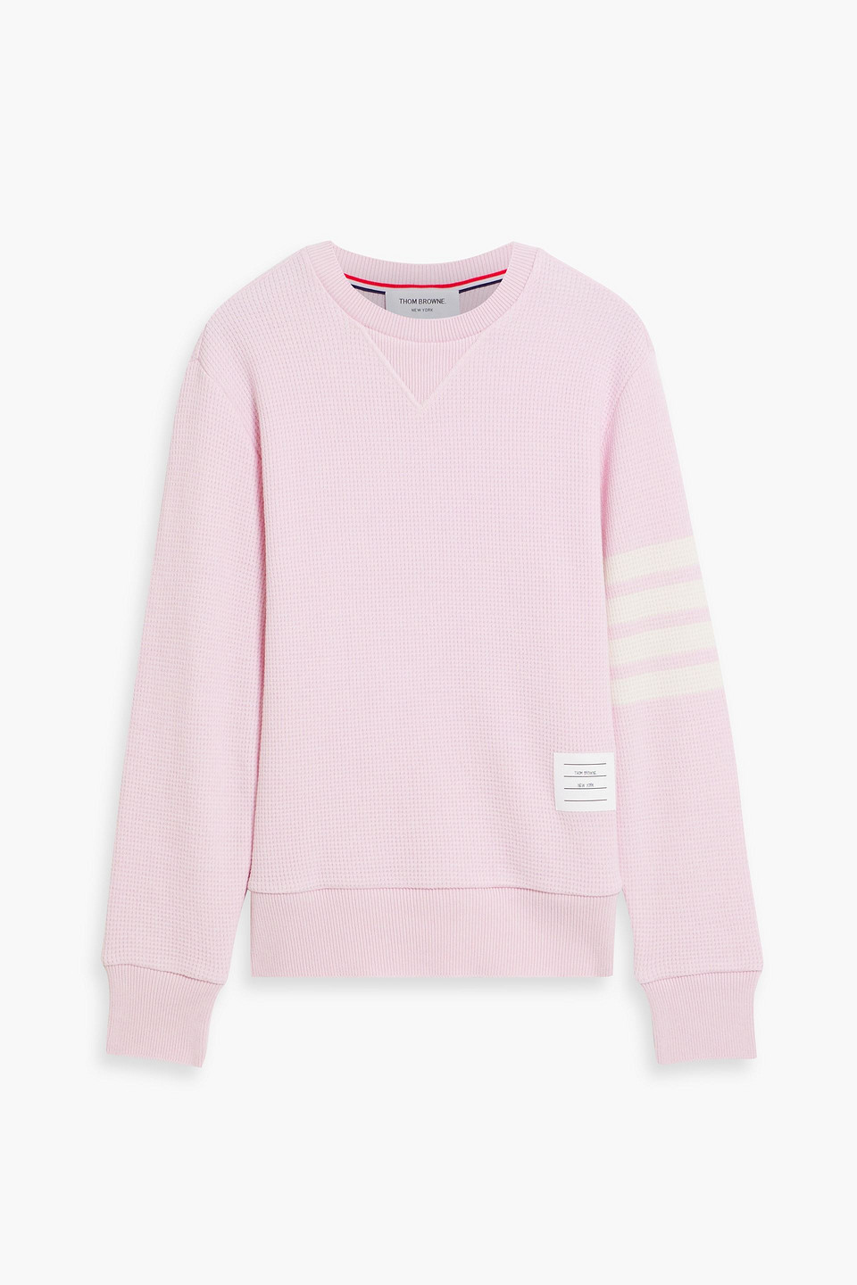 Thom Browne Striped Waffle-knit Cashmere And Wool-blend Sweater In Baby Pink