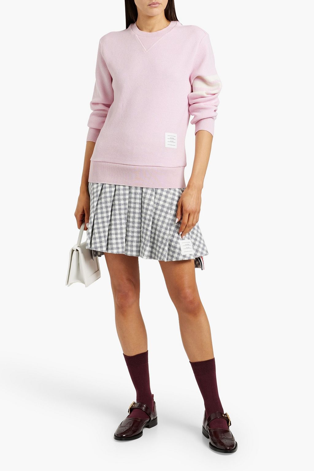 THOM BROWNE Striped waffle-knit cashmere and wool-blend sweater