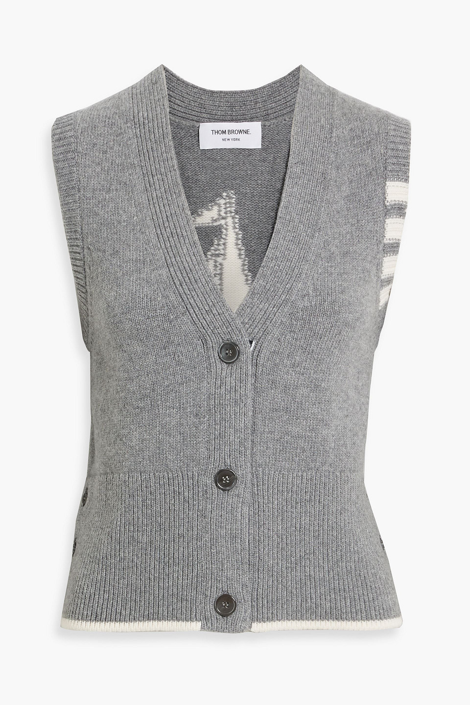 Thom Browne Intarsia Wool Vest In Gray