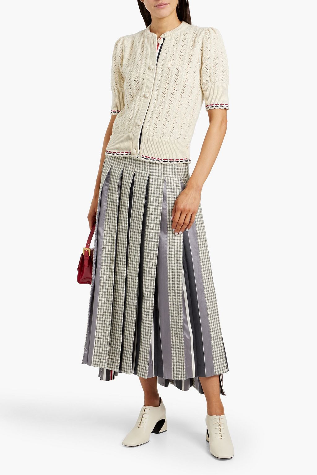 THOM BROWNE Pointelle-knit wool, mohair and cotton-blend cardigan