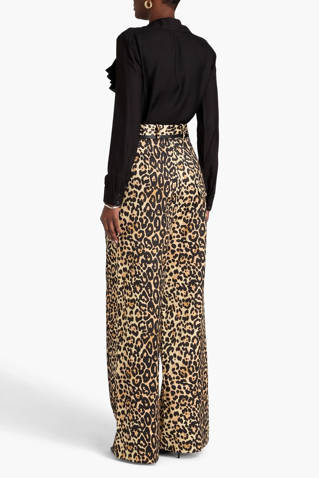 TOM FORD Leopard-print cotton and silk-blend satin wide-leg pants