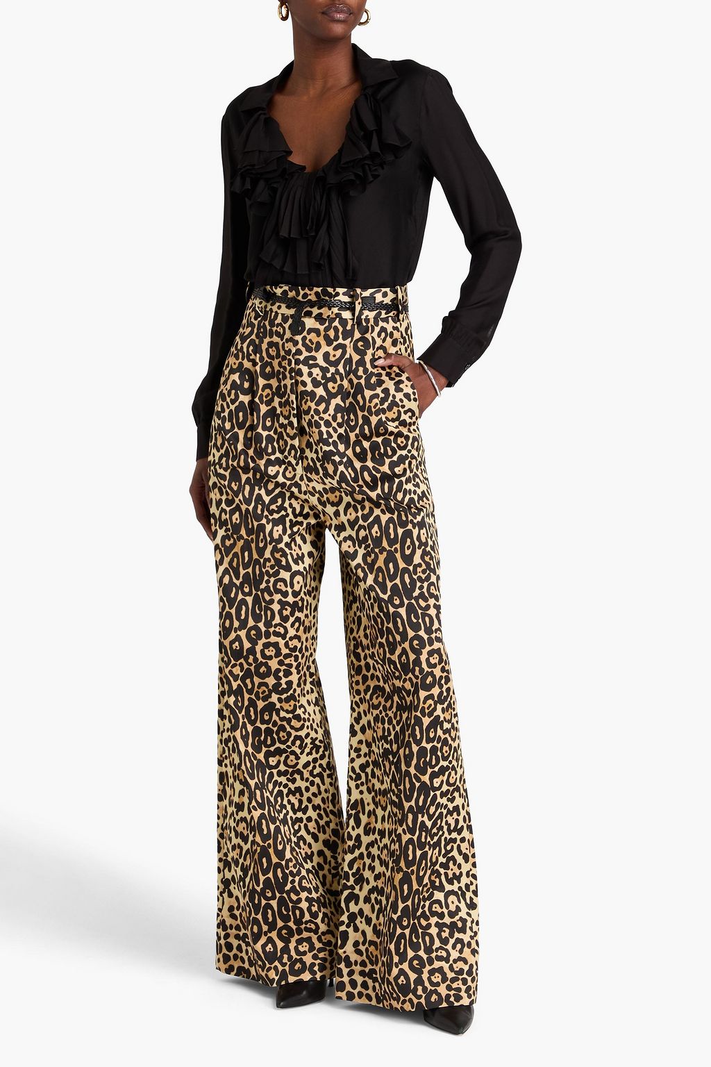 TOM FORD Leopard-print cotton and silk-blend satin wide-leg pants