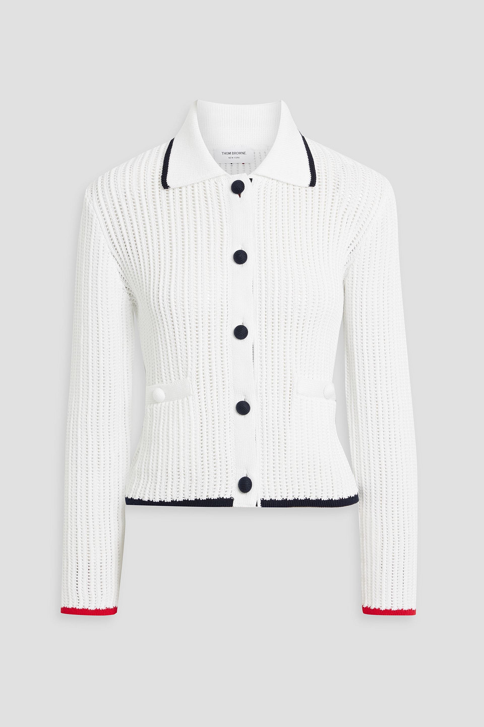 Thom Browne Pointelle-knit Cotton Cardigan In White