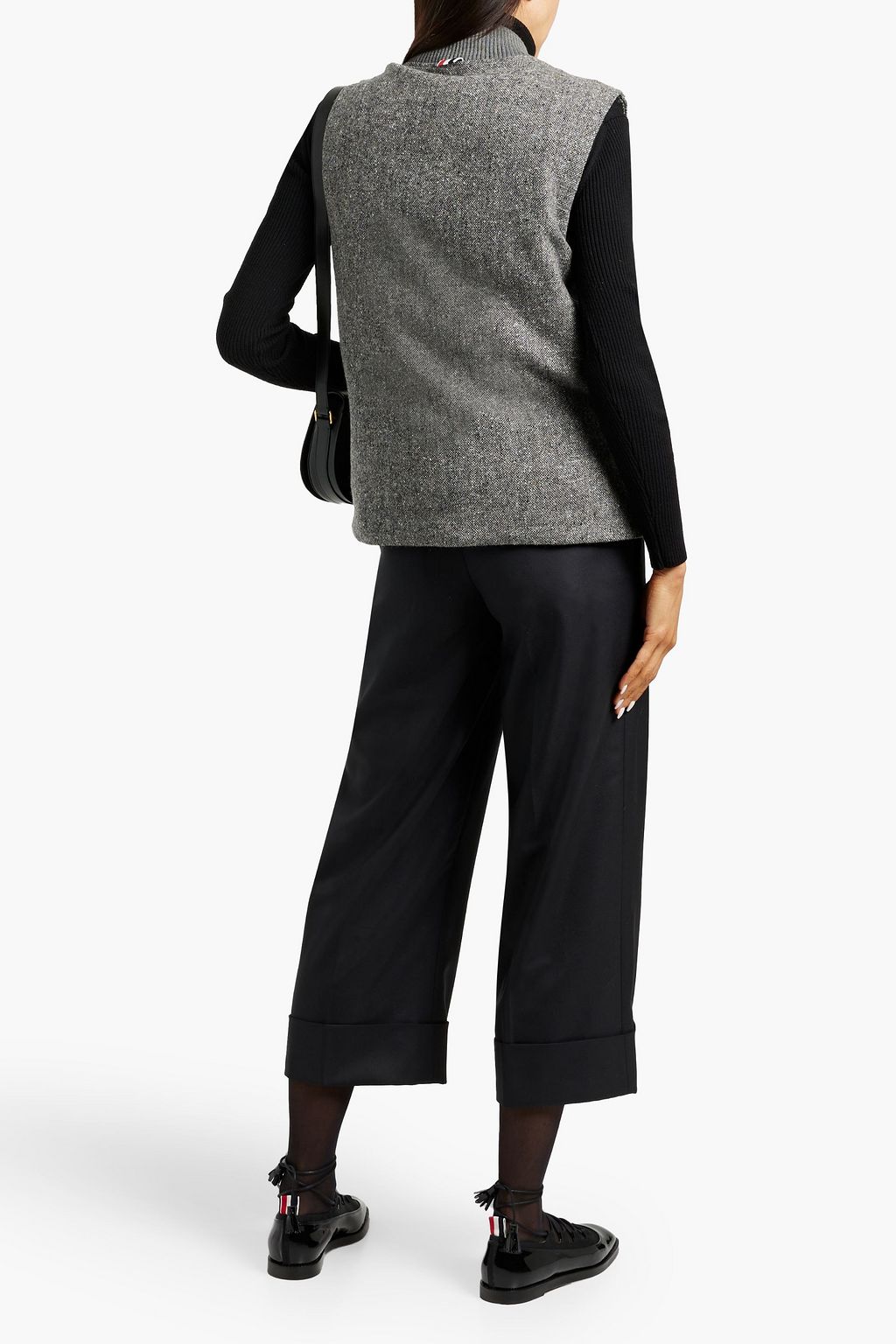 THOM BROWNE Striped merino wool and mohair-blend tweed down vest