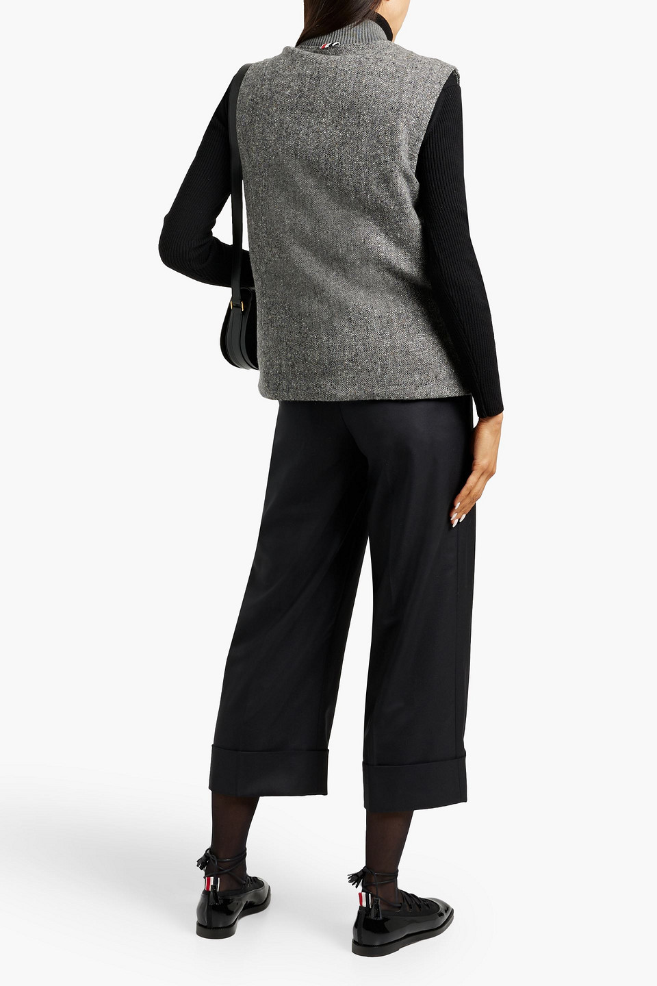 Thom Browne Striped Merino Wool And Mohair-blend Tweed Down Vest In Gray