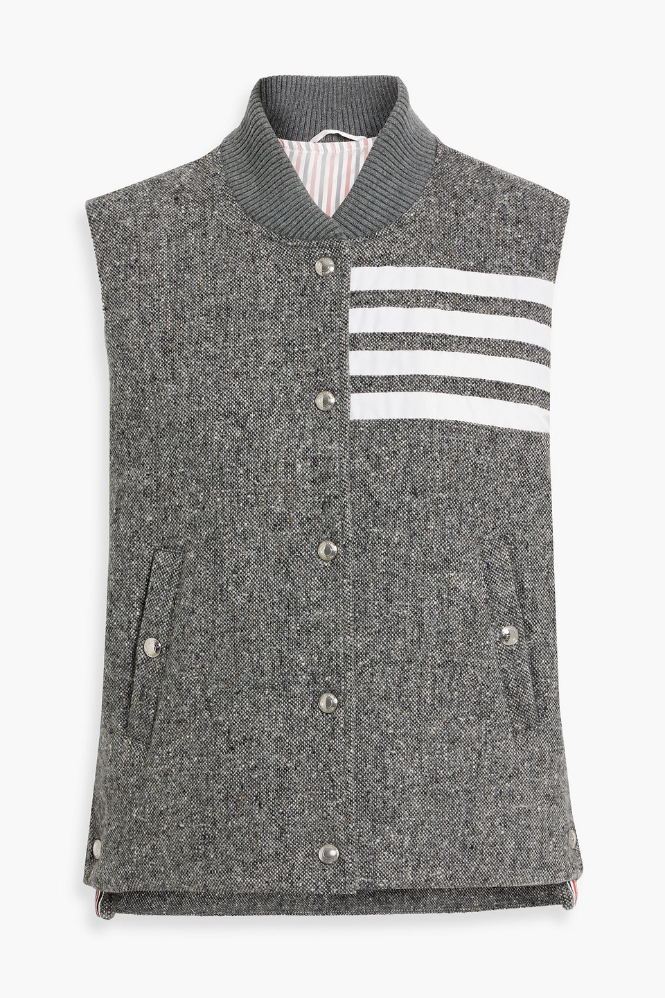 Thom Browne Striped Merino Wool And Mohair-blend Tweed Down Vest In Gray