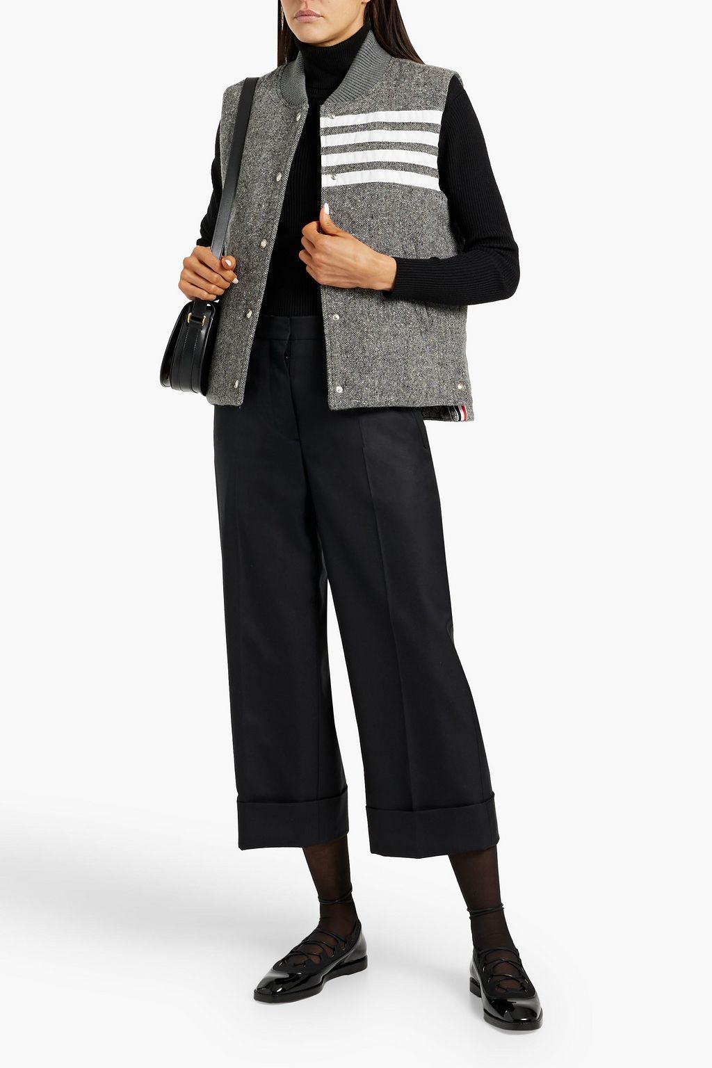 THOM BROWNE Striped merino wool and mohair-blend tweed down vest