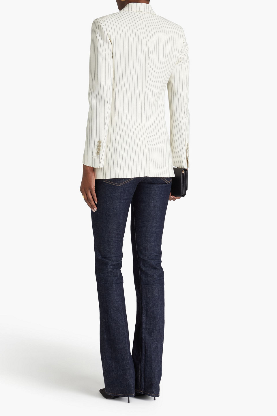  Tom Ford - Doppelreihiger Blazer Aus Einer Wollmischung Mit Nadelstreifen In Metallic-optik - Weiß - It 48 