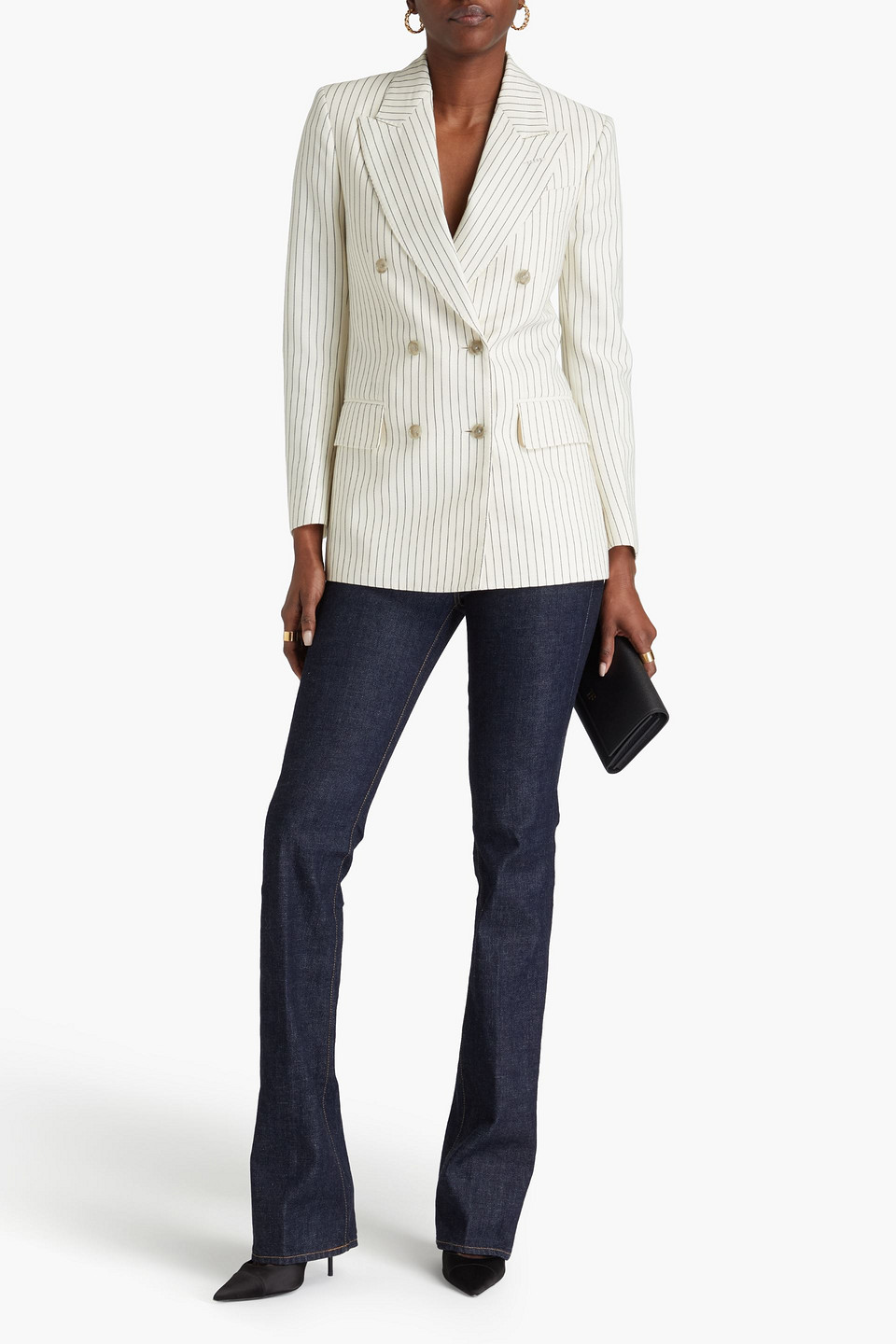  Tom Ford - Doppelreihiger Blazer Aus Einer Wollmischung Mit Nadelstreifen In Metallic-optik - Weiß - It 48 