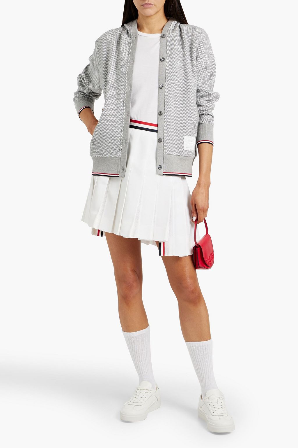 THOM BROWNE Herringbone cotton hooded cardigan