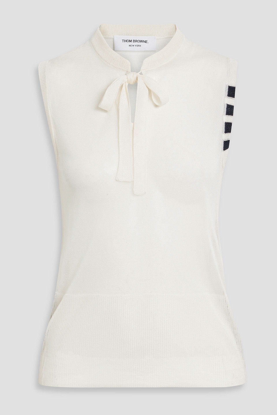 Thom Browne Tie-neck Silk Top In Ivory