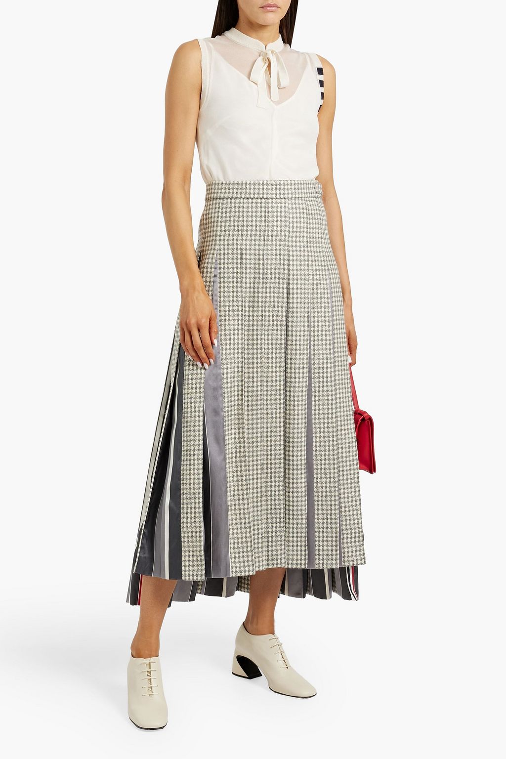 THOM BROWNE Tie-neck silk top