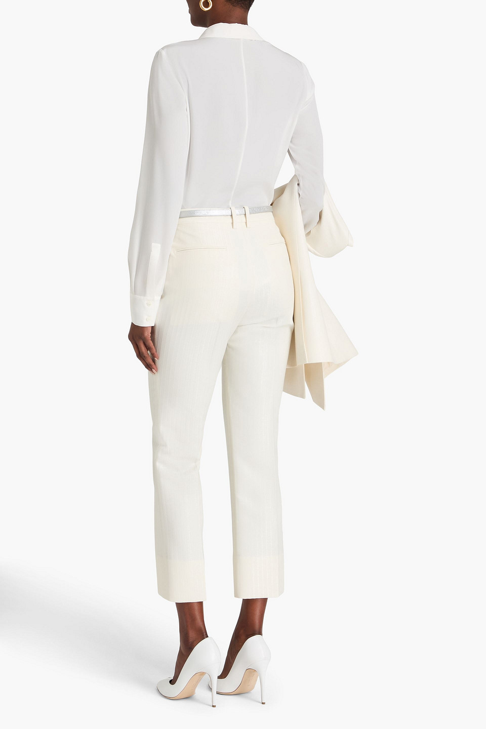  Tom Ford - Hose Mit Geradem Bein Aus Einer Wollmischung Mit Fischgratmuster In Metallic-optik - Weiß - It 36 