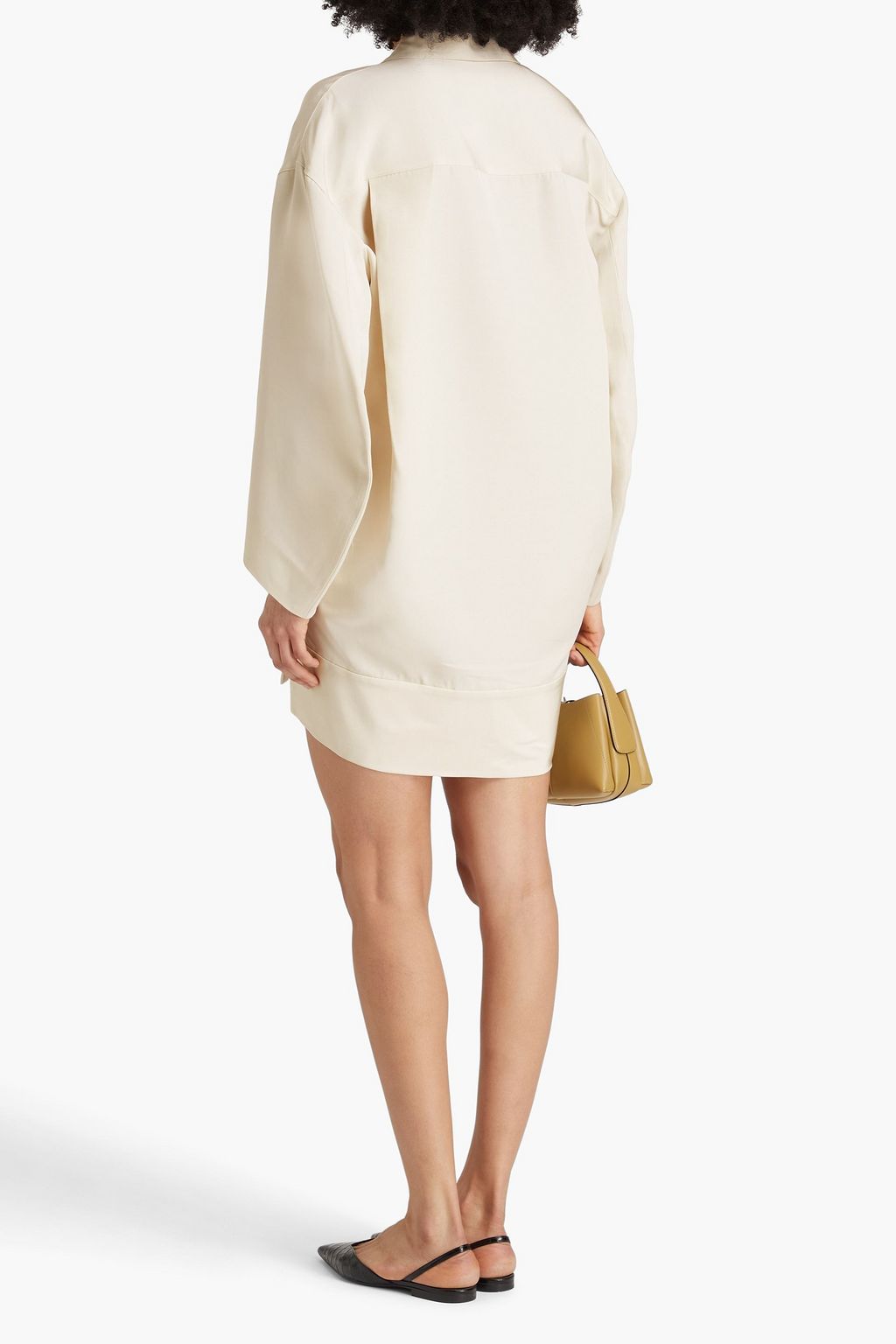 khaite shirt dress Waylon oversized pleated striped wool, silk and cotton-blend shirt dress - ecru