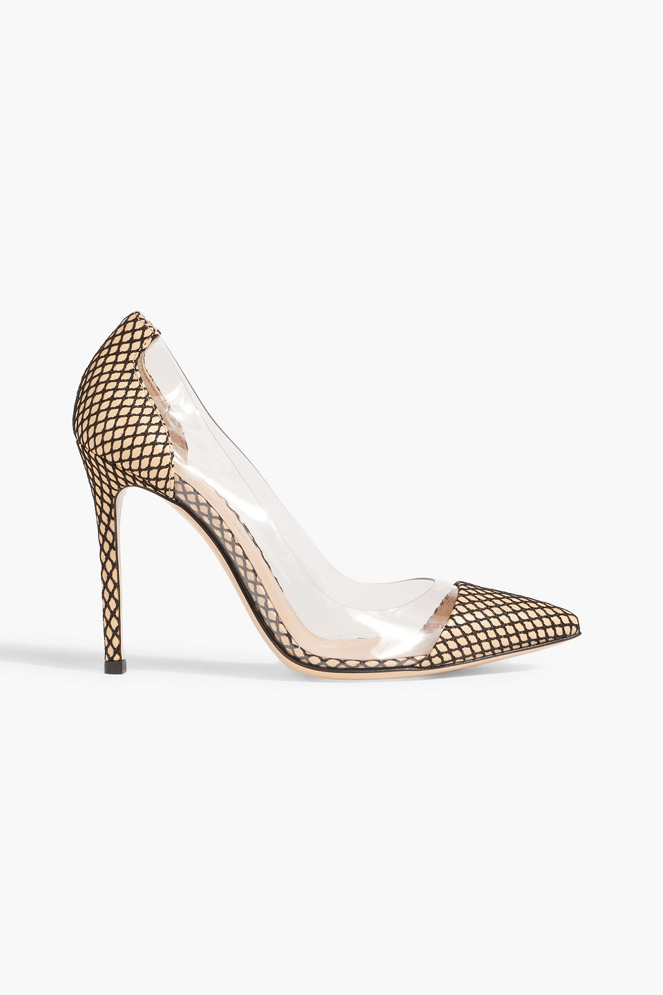 Gianvito Rossi Fishnet And Pvc Pumps In Gold