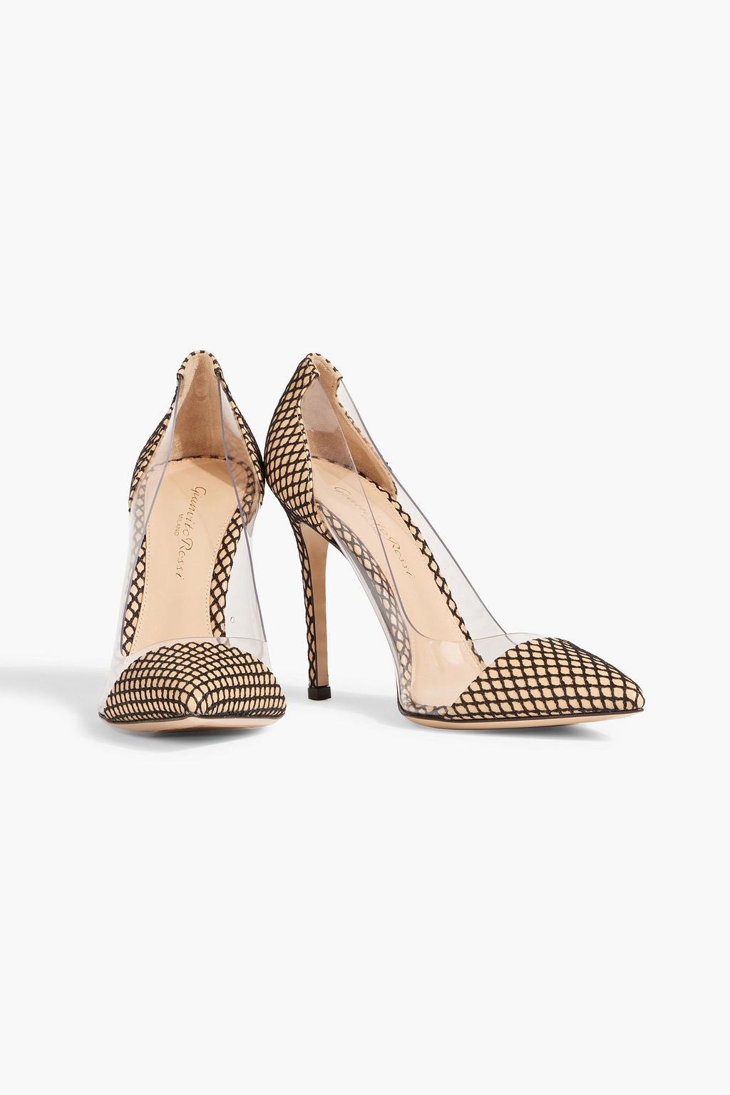 GIANVITO ROSSI Fishnet and PVC pumps