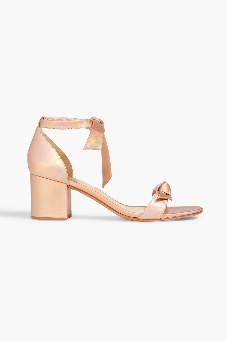 Alexandre Birman Clarita Bow-detailed Iridescent Leather Sandals In Roségold