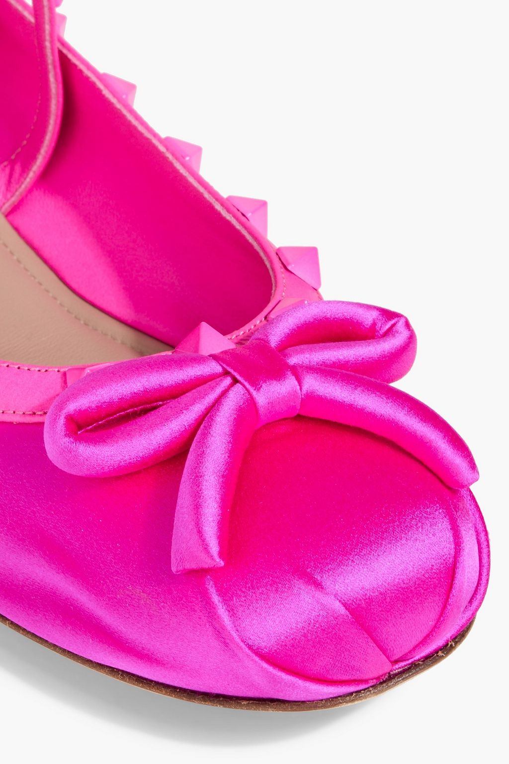 VALENTINO GARAVANI Rockstud neon satin ballet flats