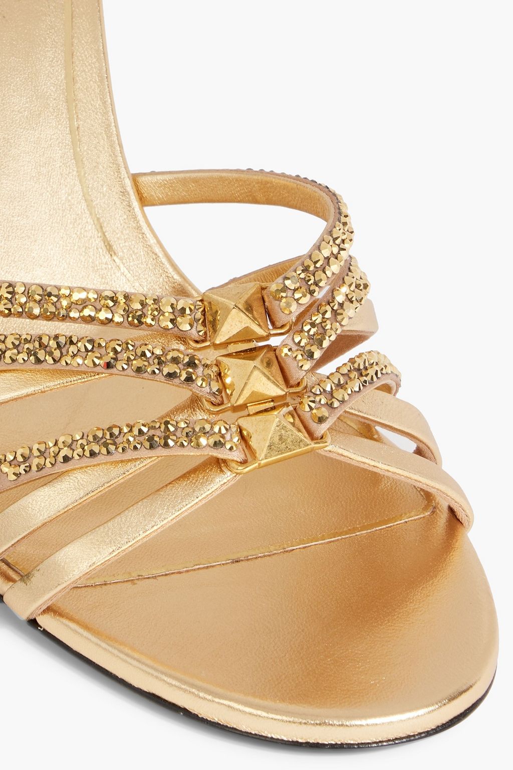 VALENTINO GARAVANI Rockstud crystal-embellished metallic leather sandals