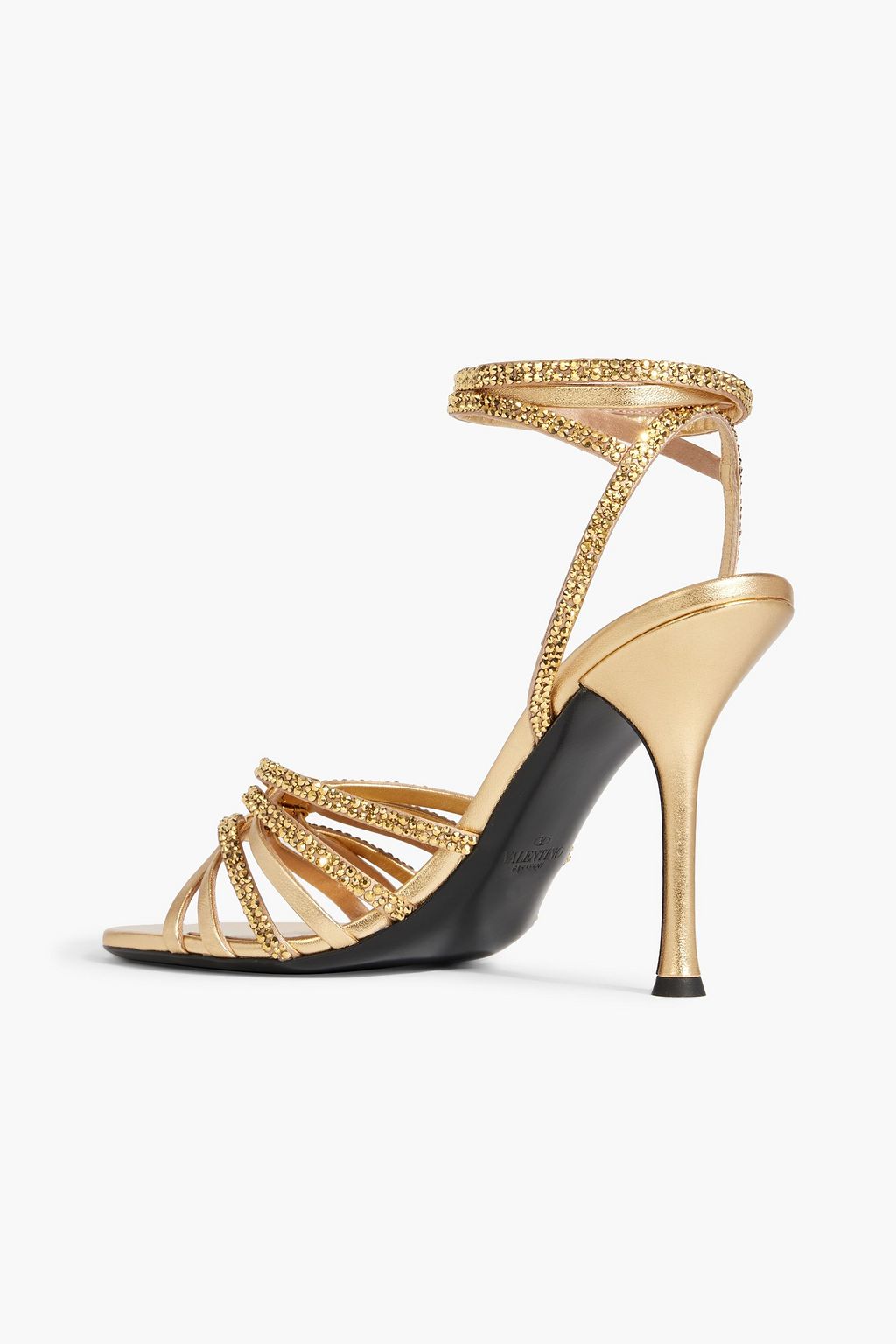 VALENTINO GARAVANI Rockstud crystal-embellished metallic leather sandals