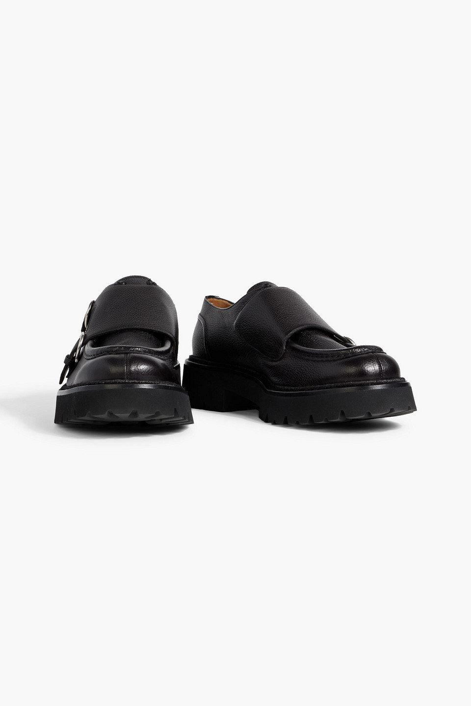 Ferragamo Gionny Pebbled-leather Monk-strap Shoes In Black