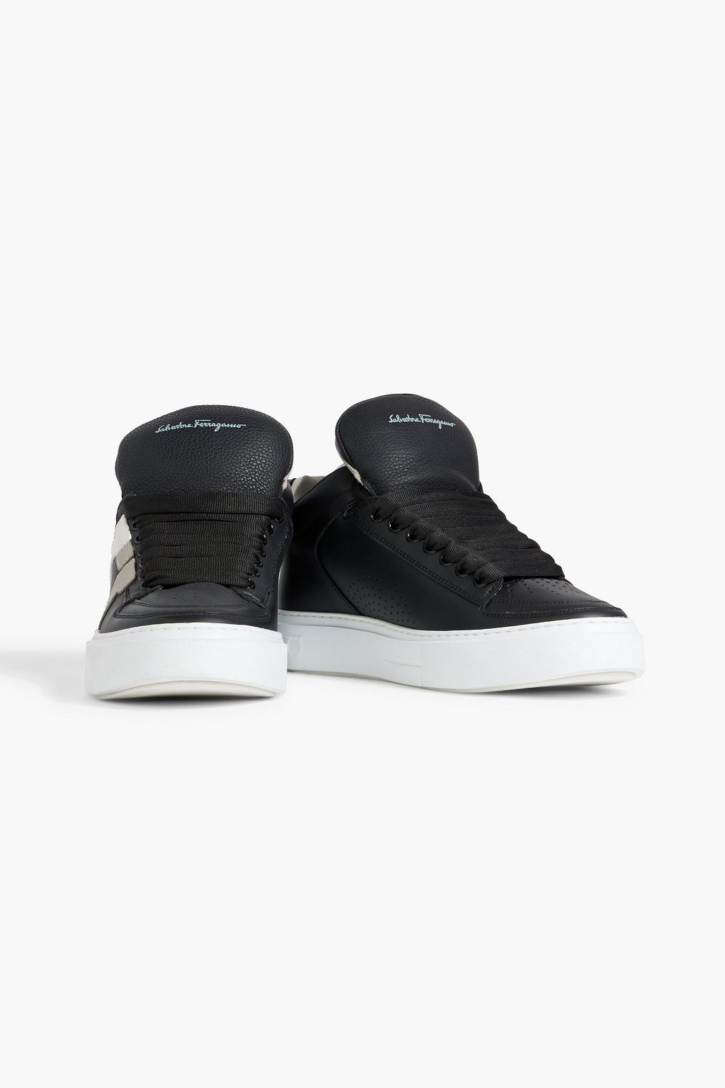 FERRAGAMO Marvelous smooth and pebbled-leather high-top sneakers