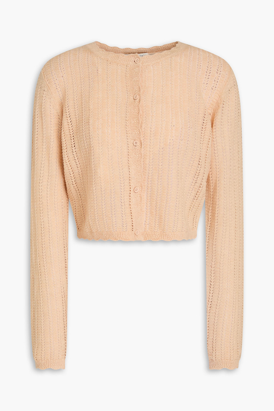 Alice And Olivia Cropped Pointelle-knit Cardigan In Neutral