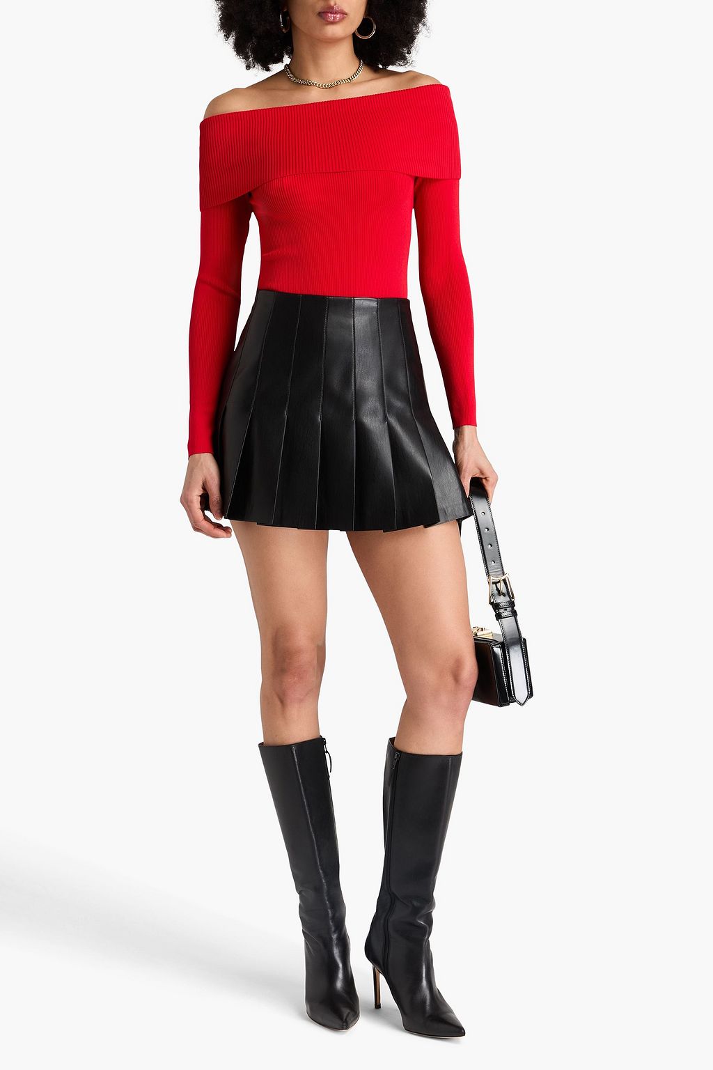 ALICE + OLIVIA Off-the-shoulder ribbed-knit top