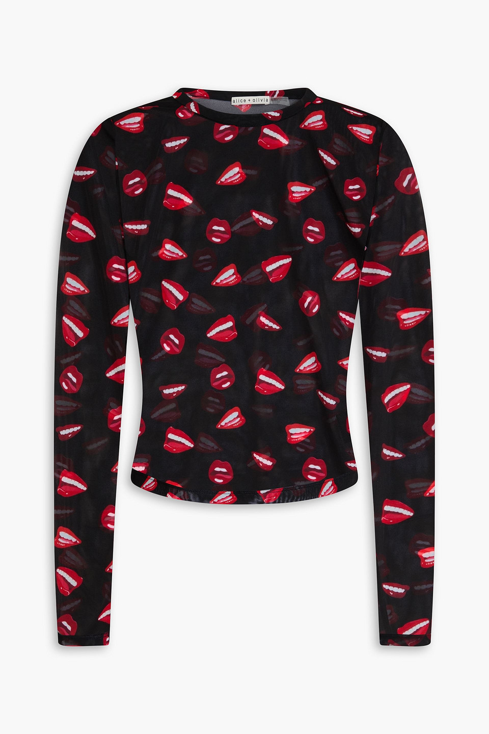 Shop Alice And Olivia Printed Mesh Top In Black