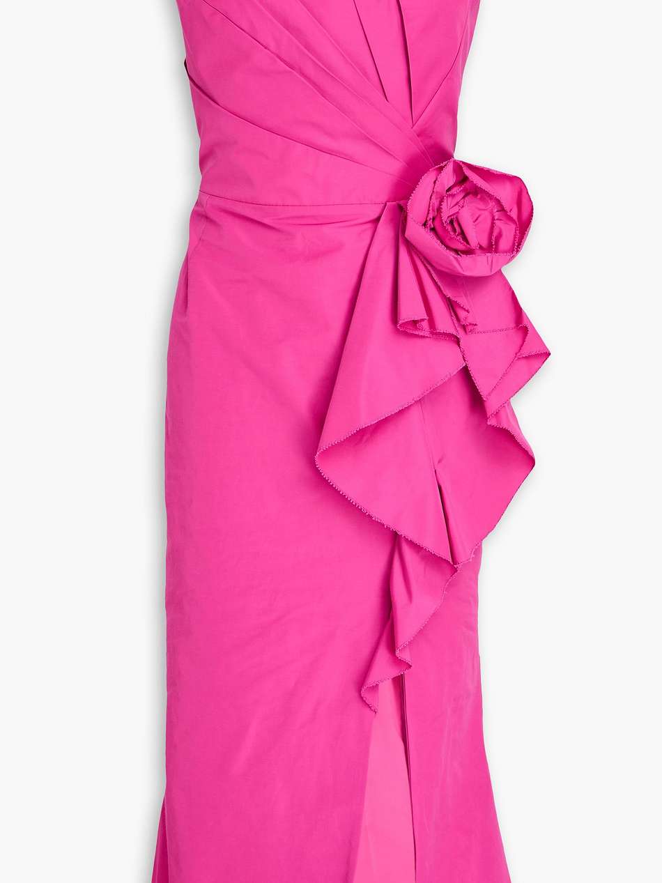 off-the-shoulder floral-appliquéd taffeta midi dress