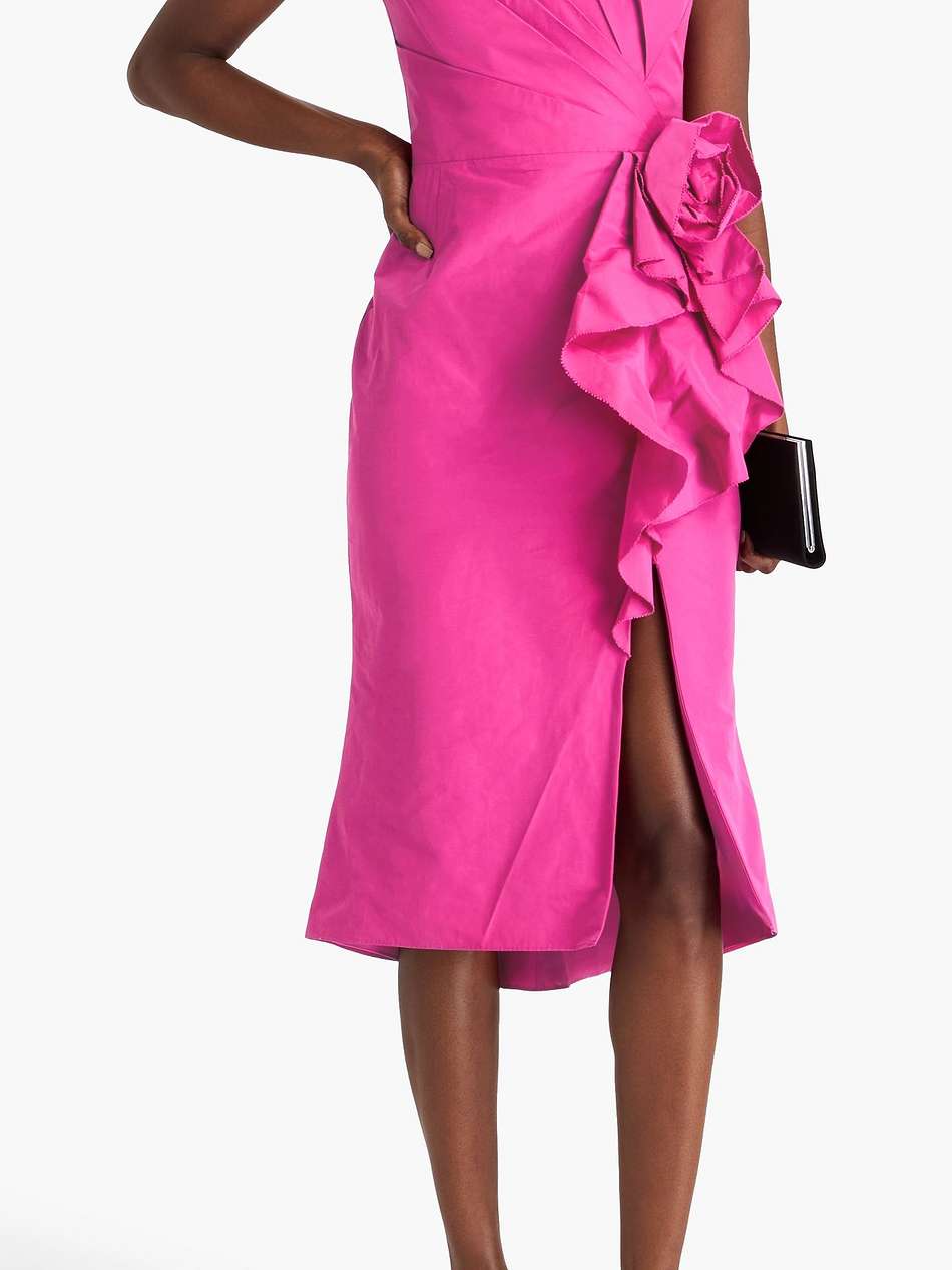 off-the-shoulder floral-appliquéd taffeta midi dress