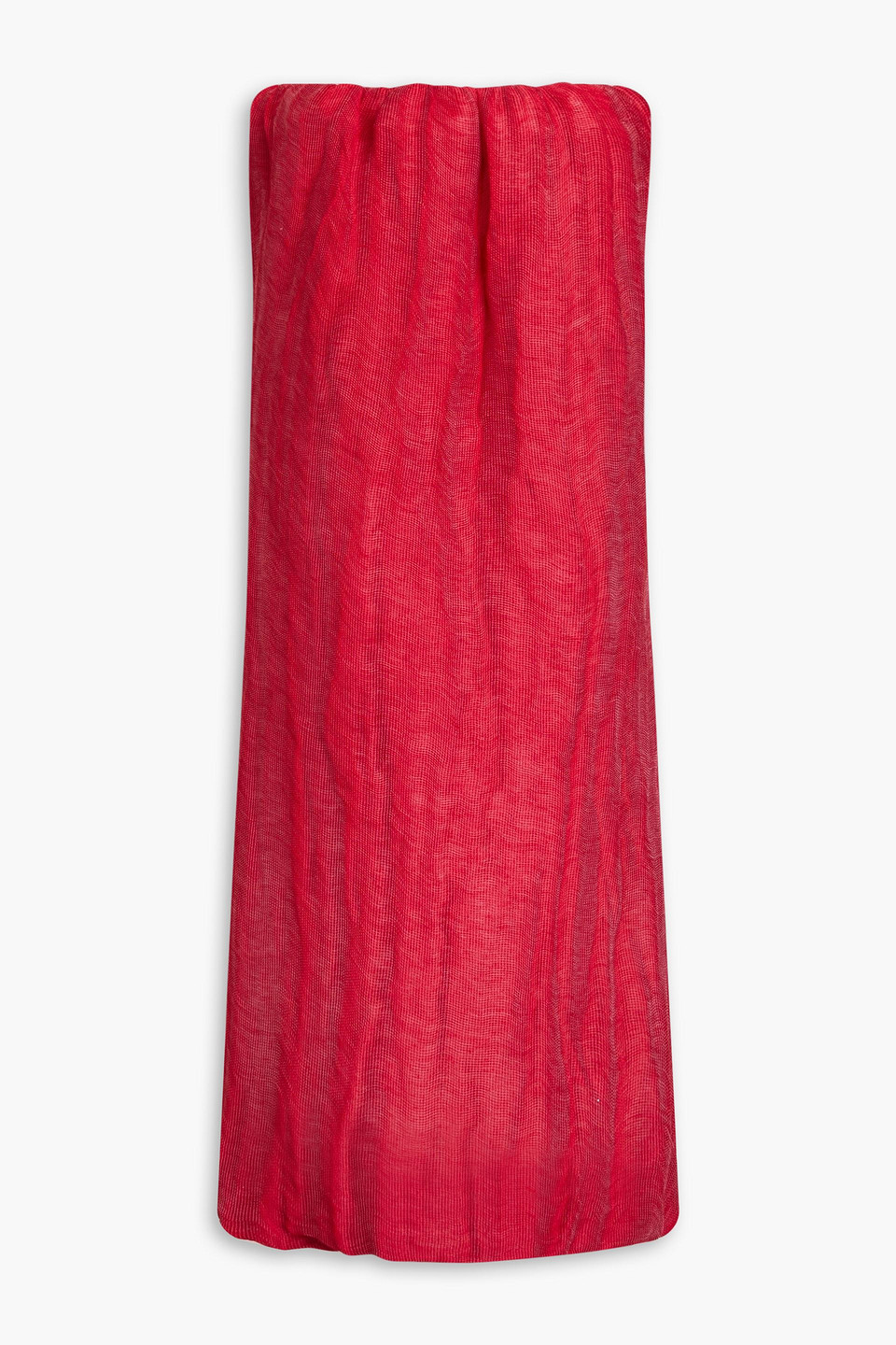 Khaite Yara Strapless Linen And Silk-blend Jacquard Midi Dress In Red