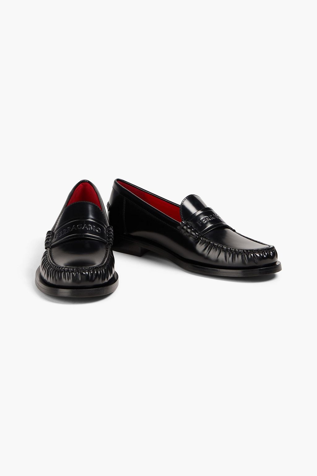 FERRAGAMO حذاء لوفر من الجلد اللامع منقوش