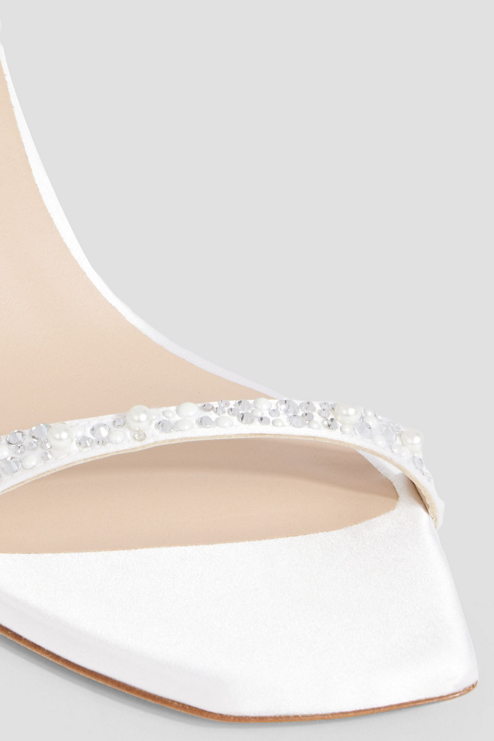 STUART WEITZMAN ROYALE PEARL 75 EMBELLISHED SATIN MULES