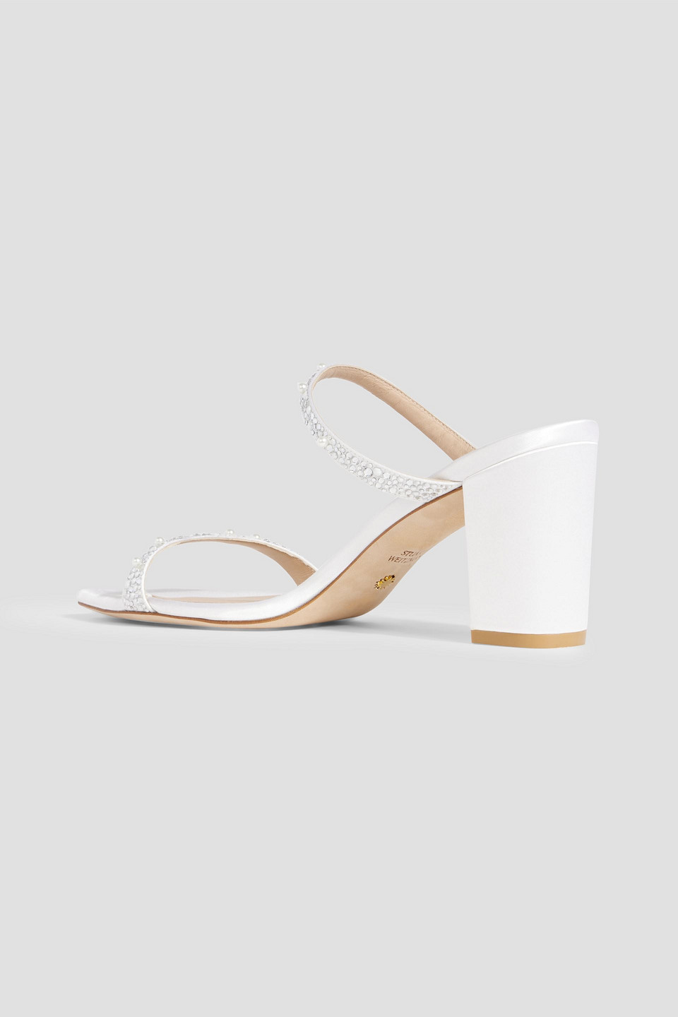 STUART WEITZMAN ROYALE PEARL 75 EMBELLISHED SATIN MULES