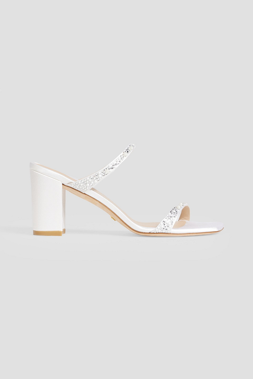 STUART WEITZMAN ROYALE PEARL 75 EMBELLISHED SATIN MULES
