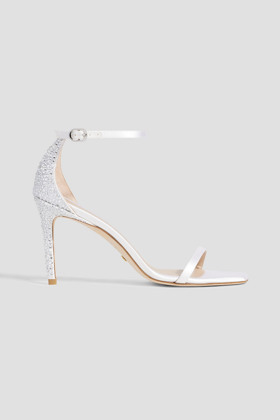 Stuart Weitzman Embellished Satin Sandals In Weiss
