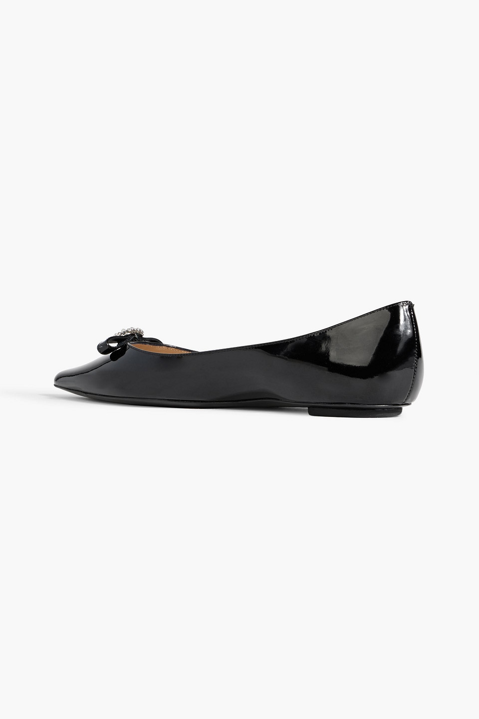 Stuart Weitzman Diana Embellished Patent-leather Point-toe Flats In Black