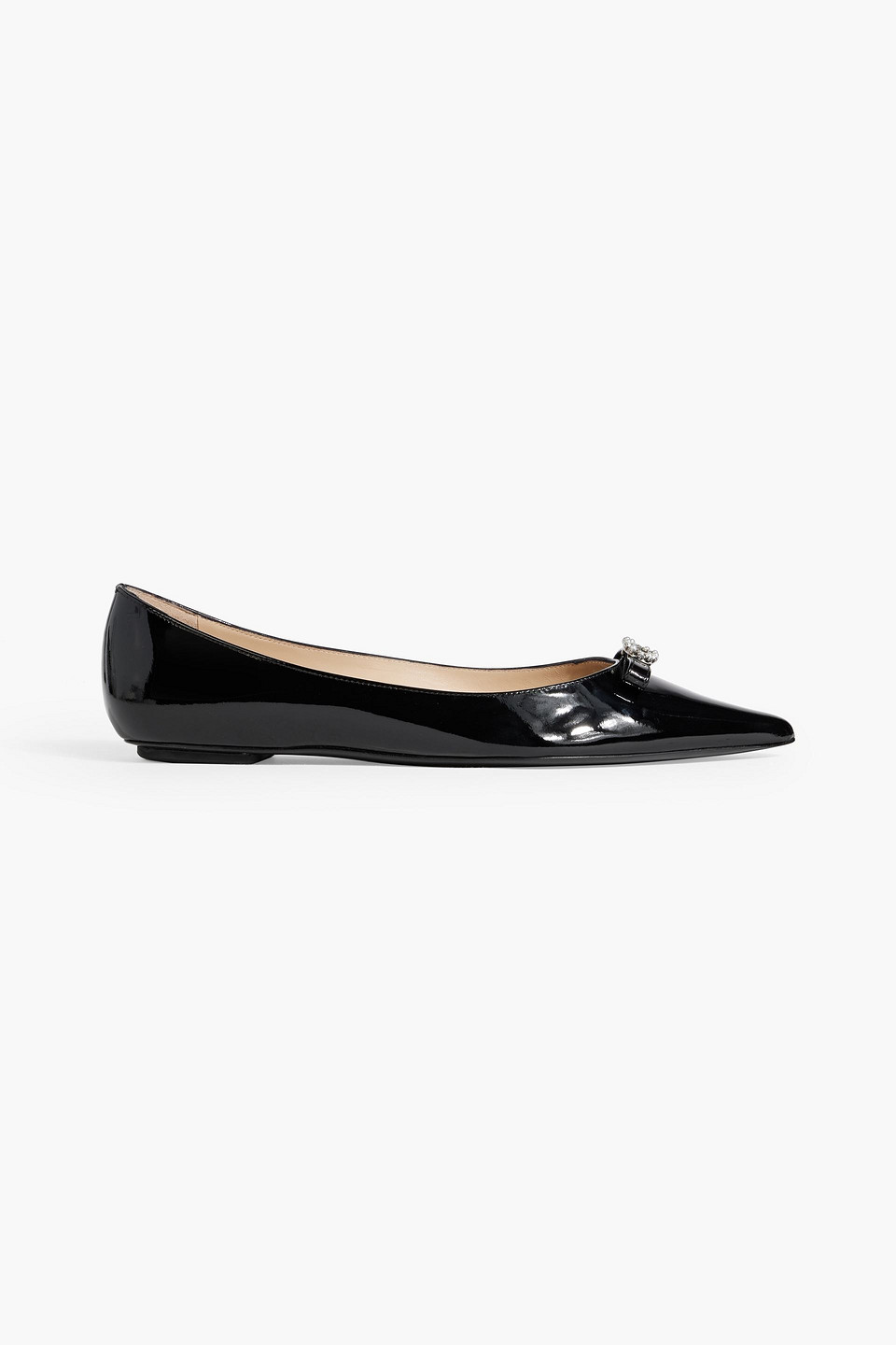 Stuart Weitzman Diana Embellished Patent-leather Point-toe Flats In Black