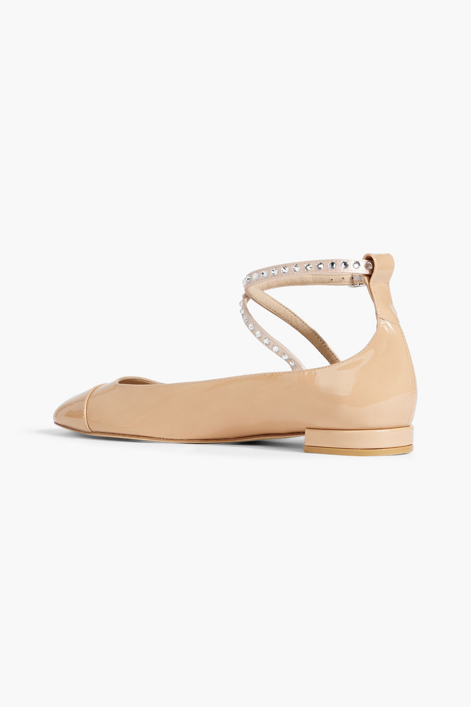 Stuart Weitzman Eden Crystal-embellished Patent-leather Ballet Flats In Neutral