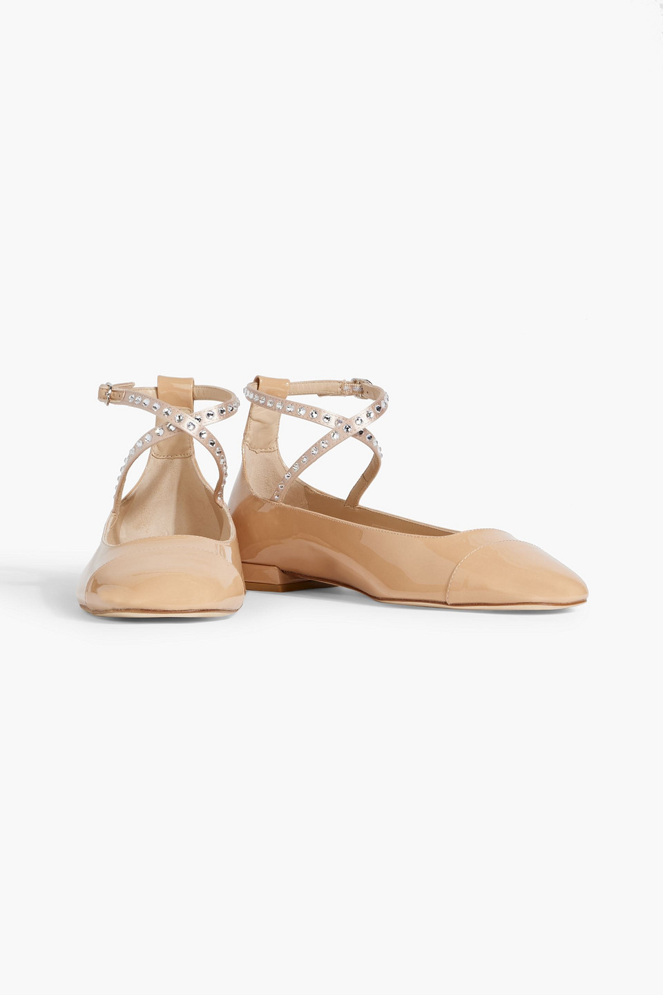 Stuart Weitzman Eden Crystal-embellished Patent-leather Ballet Flats In Neutral