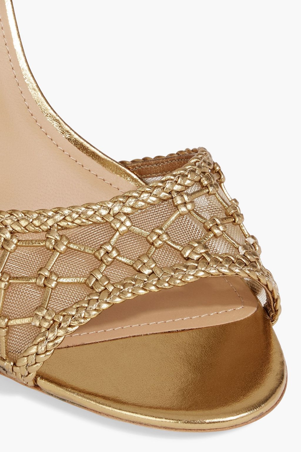 FERRAGAMO Ines braided metallic leather and tulle sandals