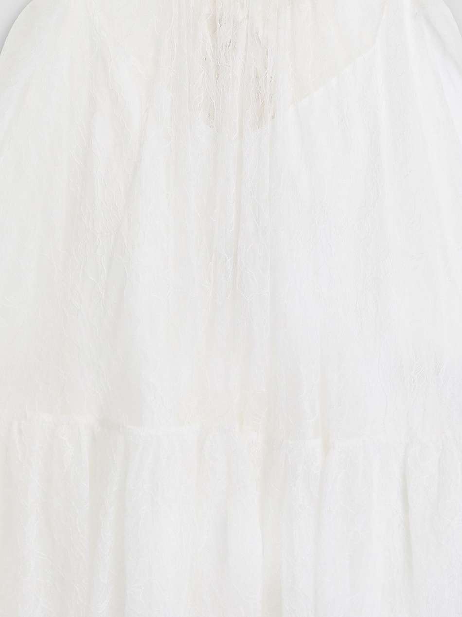 cape-effect pleated chantilly lace top